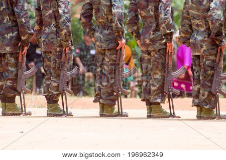 Loi Kaw Wan Myanmar - May 21: Unidentified Group Of Soldiers In A Training At Boot Camp On May 21 2017 In Loi Kaw Wan Myanmar.