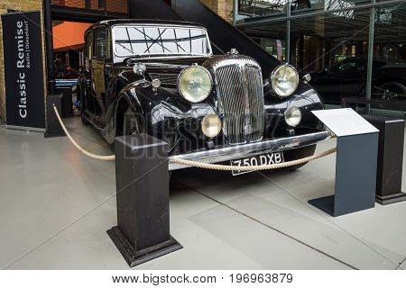 BERLIN - MAY 10 2015: Luxury car Daimler DE 36 (Straight-Eight Hooper Landaulet) 1949. The 28th Berlin-Brandenburg Oldtimer Day