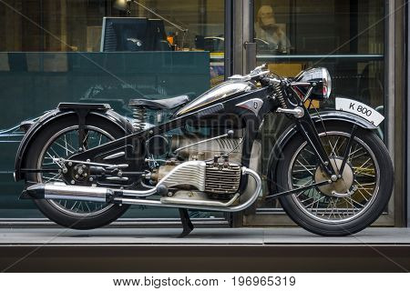 BERLIN - MAY 10 2015: Vintage motorcycle Zuendapp K800 1937. The 28th Berlin-Brandenburg Oldtimer Day