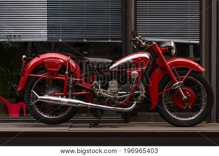 BERLIN - MAY 10 2015: Vintage motorcycle Moto Guzzi Airone. 28th Berlin-Brandenburg Oldtimer Day