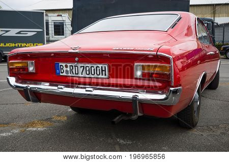 BERLIN - MAY 10 2015: Large family car Opel Ascona (for the US market Opel 1900). Rear view. 28th Berlin-Brandenburg Oldtimer Day
