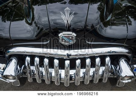 BERLIN - MAY 10 2015: Fragment of a full-size car Buick Super (Third generation) 1950. The 28th Berlin-Brandenburg Oldtimer Day