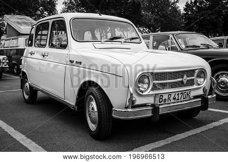 BERLIN - MAY 10 2015: Economy car Renault 4. Black and white. The 28th Berlin-Brandenburg Oldtimer Day
