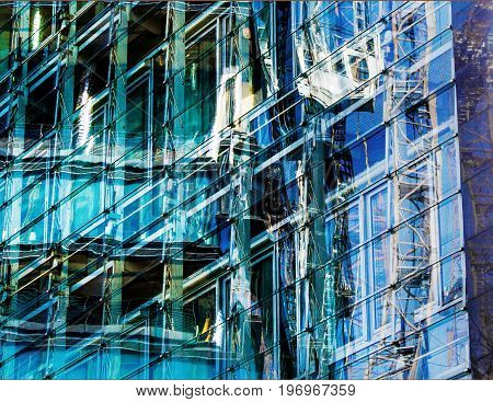 The Reflection in a glass facade of a modern copany headquarters