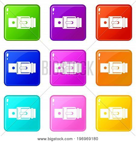 Belt with square buckle icons of 9 color set isolated vector illustration