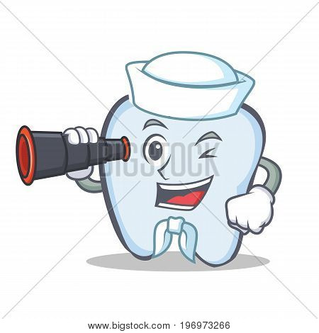 Sailor tooth character cartoon style with binocular vector illustration