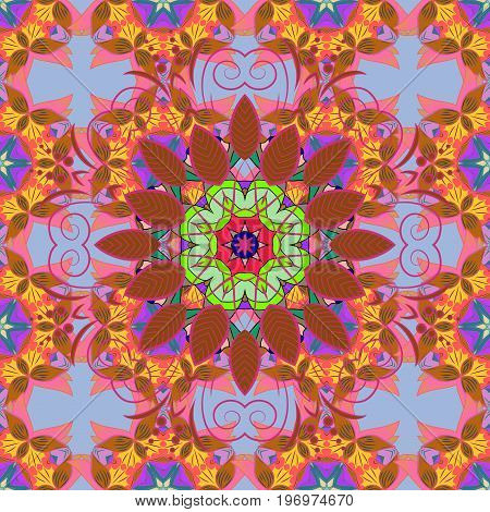 Vector illustration. In nice textile style on colored background. Floral seamless pattern with watercolor flowers.