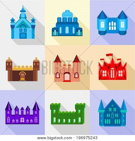 Citadel icons set. Flat set of 9 citadel vector icons for web with long shadow