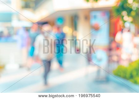 Blurred Background,people Shopping At Market Fair In Sunny Day, Blur Background With Bokeh.