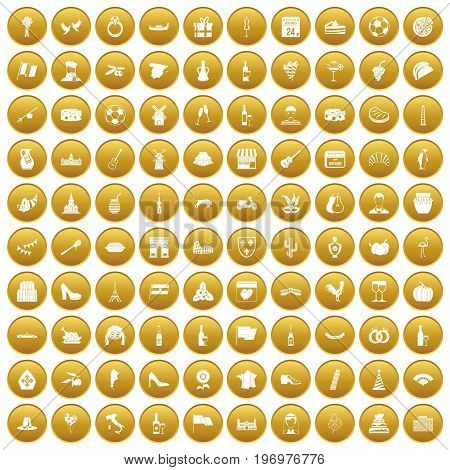 100 wine icons set in gold circle isolated on white vector illustration