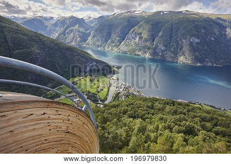 Norwegian fjord landscape. Stegastein viewpoint. Aurland. Visit Norway. Horizontal