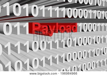 Payload in the form of binary code, 3D illustration
