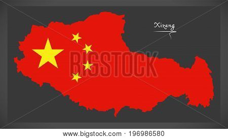 Xizang China Map With Chinese National Flag Illustration