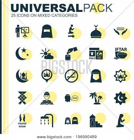 Holiday Icons Set. Collection Of Woman, Dua, Pray And Other Elements