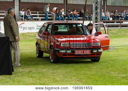 PAAREN IM GLIEN GERMANY - MAY 23 2015: Compact car Volkswagen Rallye Golf Mk2. The oldtimer show in MAFZ.