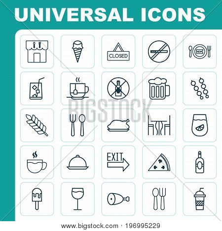 Icons Set. Collection Of Tea, Hooch, Stick Barbecue And Other Elements