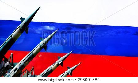 Nuclear Missiles And Russia Flag In Background