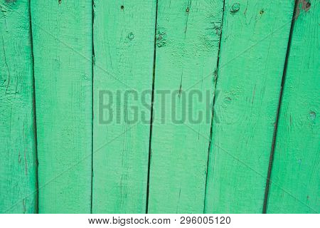 Background Of Green Flaky Wood Backdrop Of Green Colored Wooden Panels With Aged Flaky Surface