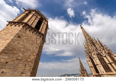 Barcelona, Detail Of The Gothic Cathedral Of The Holy Cross And Saint Eulalia (catedral De La Santa 