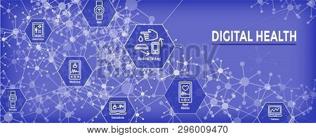 Digital Health Icon Set - Wearable Technology Web Header Banner