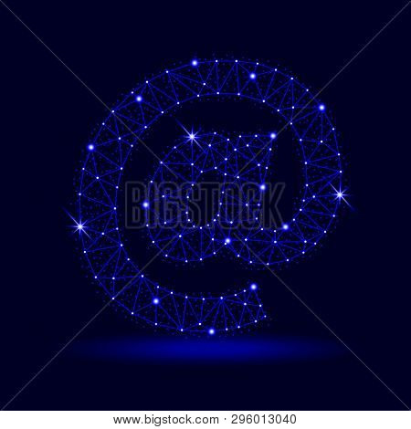 Email Symbol From Polygons, Low Poly Style. Abstract Internet And At Symbol. Glowing Neon Internet A