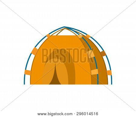 Tent Camping, Yellow Canopy, Equipment For Outdoor Travel. Nature Tourism, Journey Or Adventure, Fla