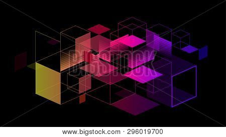 Colorful Box Geometric Elements Abstract Dark Background