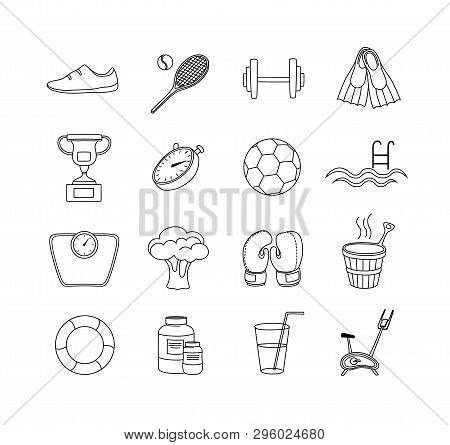 Fitness Line Icons. Sport And Training Icon Set. Vector Illustration.