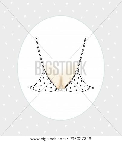 Greeting Card With Bra. Brassiere Model. Female Bust. Underwear. Raster Illustration.