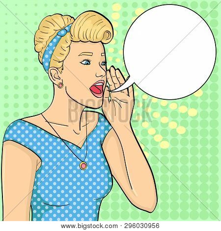 Pop Art Background. Retro Girl Screaming, Gramophone. Raster Text Bubble