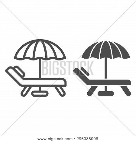 Beach Umbrella And Chair Line And Glyph Icon. Vacation Vector Illustration Isolated On White. Travel