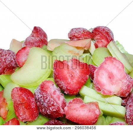 Frozen Strawberries And Fresh Slices Of Rhubarb.