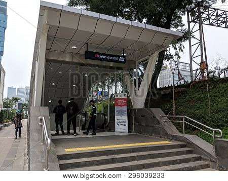 Jakarta, Indonesia - April 7, 2019: Entrance Gate Of Dukuh Atas Bni Mrt Jakarta Station In Sudirman 