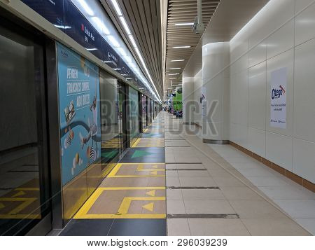 Jakarta, Indonesia - April 7, 2019: The Platform Hallway Of Dukuh Atas Bni Mrt Station.