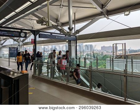 Jakarta, Indonesia - April 7, 2019: Passengers Exit The Platform At Cipete Mrt Station.