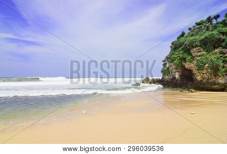 Natural Views Of The South Coast In The Yogyakarta Region. This Beach Is Named 