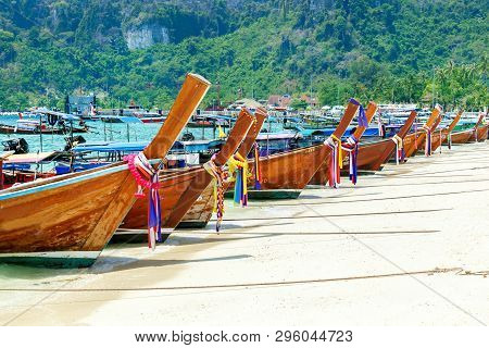Beautiful Long Beach, Phi Phi Island, Thailand. Tropical Landscape. Travel Concept.