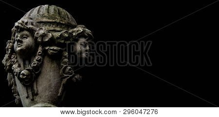 Beautiful Statue On Black Background, Stone Statue, Architecture