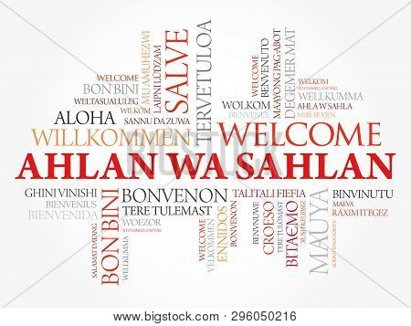 Ahlan Wa Sahlan (welcome In Arabic) Word Cloud In Different Languages, Conceptual Background