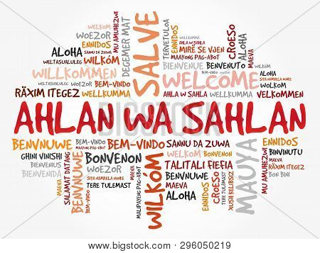 Ahlan Wa Sahlan (welcome In Arabic) Word Cloud In Different Languages, Conceptual Background