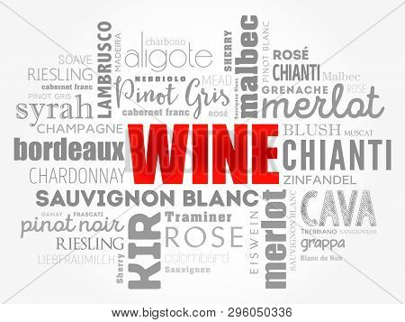 Wine Varietals Types Word Cloud Collage, Concept Background