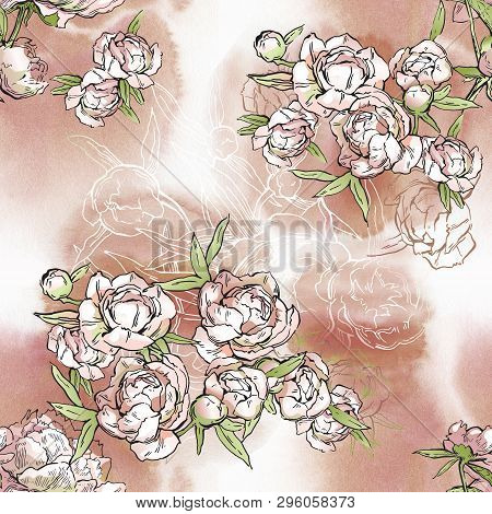 Floral Seamless Pattern. Hand Drawn Illustration. Fullsize Raster Atrwork.