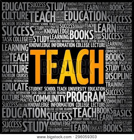 Teach Word Cloud Collage, Education Concept Background