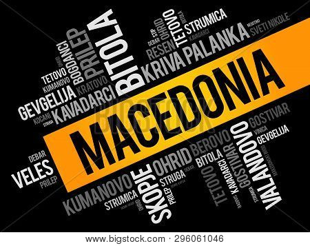 List Of Cities And Towns In The Republic Of Macedonia, Word Cloud Collage, Business And Travel Conce
