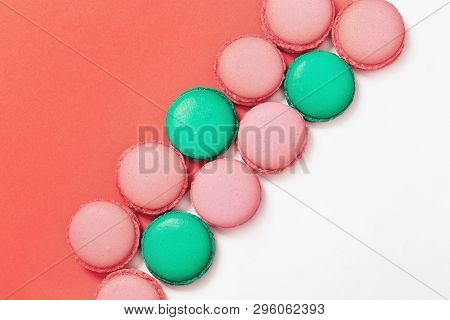 Tasty Frensh Macarons. Food Background. Concepts About Decoration. Top View. Flat Lay.