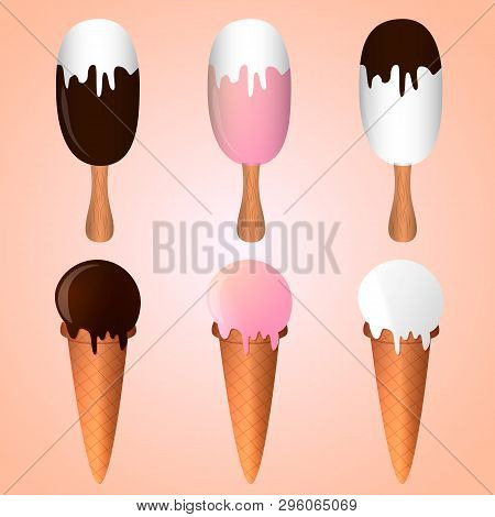 Collection Of Six Vector Ice Cream Illustrations.