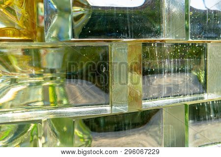 Glass Blocks Background, Glas Wall Texture With Colors Inside, Glass With Cooler Inside,