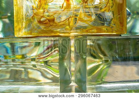 Glass Blocks Background, Glas Wall Texture With Colors Inside, Glass With Cooler Inside,