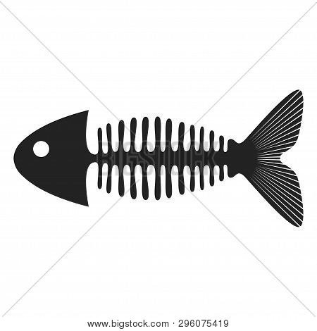 Fish Skeleton Symbol In Black Icon, Fishbone Silhouette