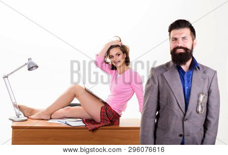 All She Needs Is Rest. Sensual Woman Enjoying Rest Pause While Blur Hipster Smiling In Foreground. S